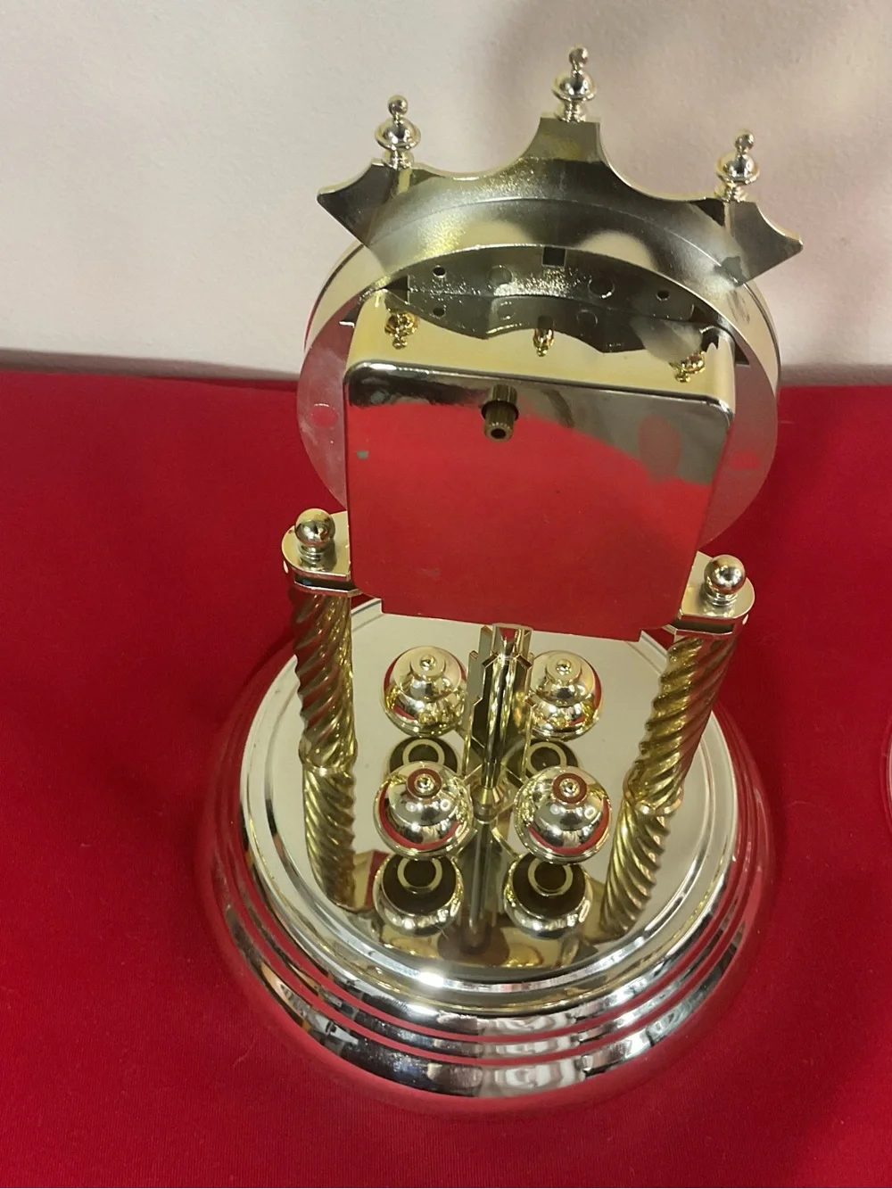 Concordia Anniversary Clock Glass Dome Quartz Rotating Pendulum Mantel Germany….